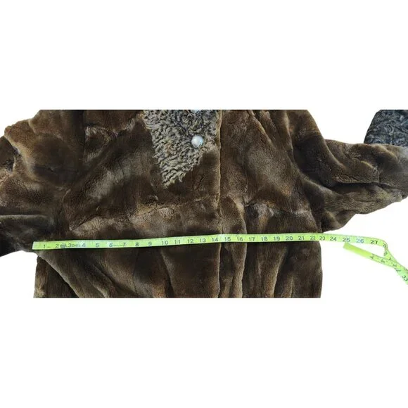 Vintage Natural Sheared Mink & Afghan Karakul Fur Coat Brown Swing Luxury Women - Picture 15 of 16